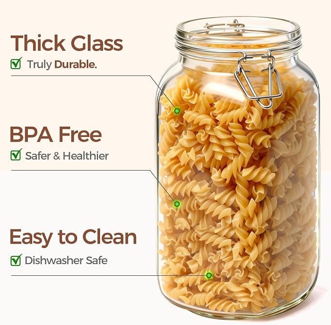 ComSaf 9-Pack 78oz Large Square Airtight Glass Jars for Bulk Food, Holds a 4lb Bag of Sugar or 5lb of Rice, Wide Mouth Canister for Flour, Coffee & Pantry Organization