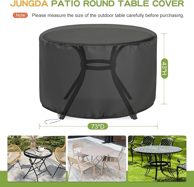 Round Patio Bar Height Table and Chair Cover 73 Inch, Outdoor Round Tall High Patio Table Cover for Patio Furniture - 73 X 43 Inch