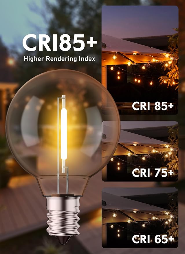 Brightown 25 Pack G40 LED Replacement Bulbs, E12 Base, 2200K Warm White, Shatterproof Waterproof Dimmable 1.5 Inch Globe Bulbs for Indoor & Outdoor Patio Backyard Home Lighting