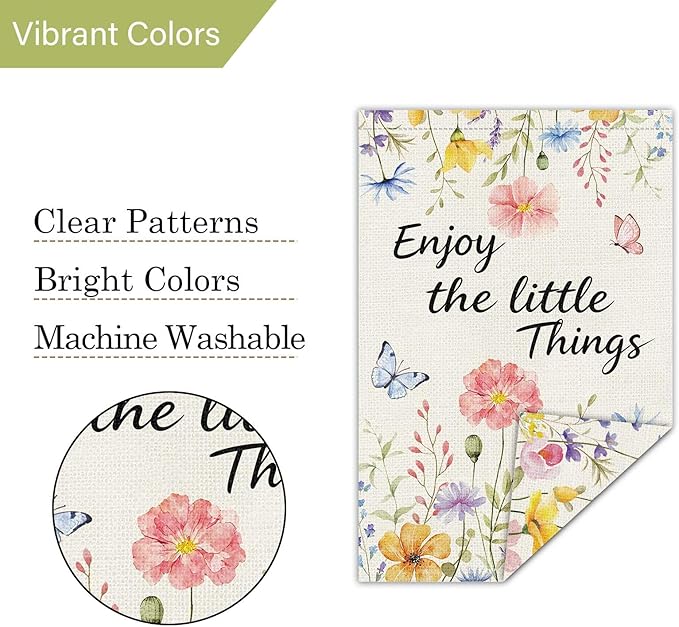 Louise Maelys Spring House Flag Enjoy The Little Things Butterfly Watercolor Flower Double Sided 28X40 Inch Floral Seasonal Welcome Small Burlap Holiday Yard Sign Outdoor Decor