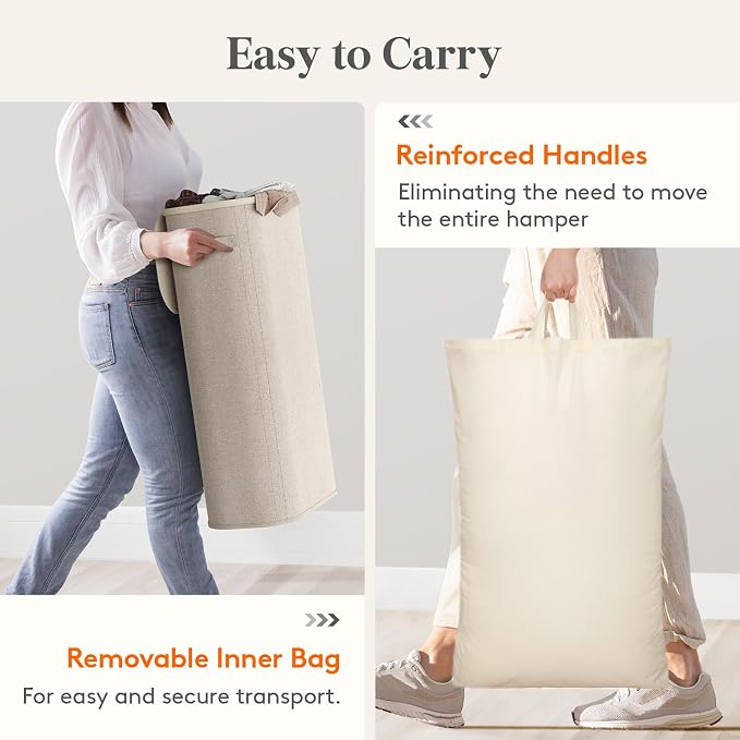 Lifewit Slim Laundry Basket with Lid and Removable Bag, 75L, Beige | Collapsible Narrow Laundry Hamper, Skinny Washing Basket with Plastic Frame, Dirty Clothes Organiser for Laundry, RV, Dorm