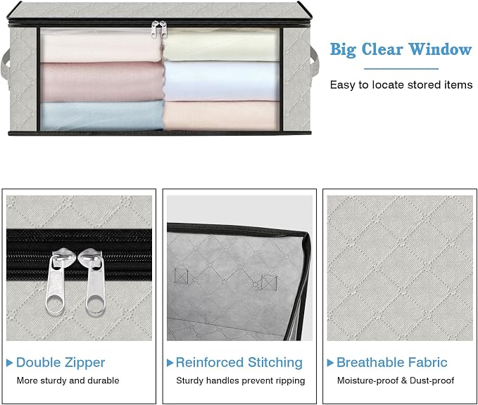 HomeHacks 10-Pack Clothes Organizer Storage Bags, 35L Storage Bins, White