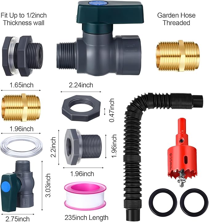 2 Sets 3/4 Inches Rain Barrel Spigot Kit Water Barrel PVC Garden Diverter Kit Include Bulkhead Fitting Hose Faucet Adapter and Thread Seal Tape for Home Outdoor(Metal Style)
