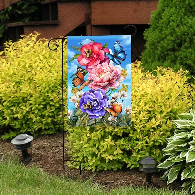 Briarwood Lane Butterflies and Peonies Garden Flag