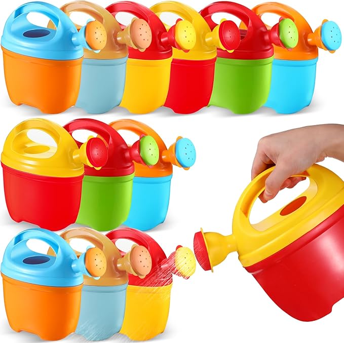 Lenwen 12 Packs Plastic Watering Can for Kids Garden Equipment Toy Watering Pail for Girls and Boys Plant Watering Can Bath Garden Toys Gardening Beach Tools (6 Colors)