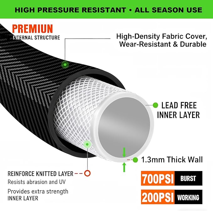 50ft Garden Hose Lightweight Flexible Water Hose, Abrasion Resistant, Kink Free, Durable Sturdy Hoses 2025 Up Graded Thicken Waterhose 700 PSI for Outdoor, RV, Marine, Convenient Storage, 3/4GHT