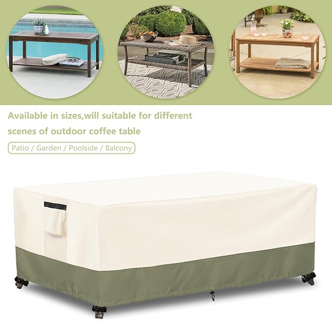 Outdoor Coffee Table Cover 42 W x 26 D x 16 H Inches,600D Heavy Duty Waterproof Outdoor Table Cover,Patio Rectangle Table Covers ,Beige