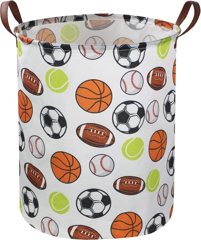 Kids Laundry Basket,Basketball Laundry Hamper Collapsible Baby Storage Baskets for Boys Room Decor,Nursery Hamper,Bedroom,Toy Organizer,(Ball) …
