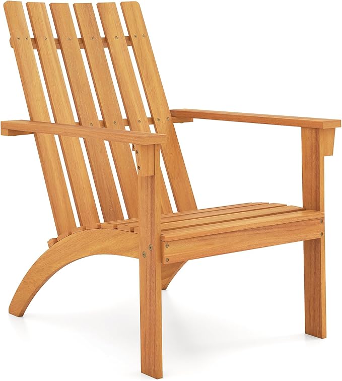 Tangkula Outdoor Adirondack Chair, Solid Acacia Wood Fire Pit Chair with Inclined Backrest, Curved Seat & Wide Armrests, Wooden Lawn Chair for Porch, Patio, Garden, Backyard, Deck (1, Natural)