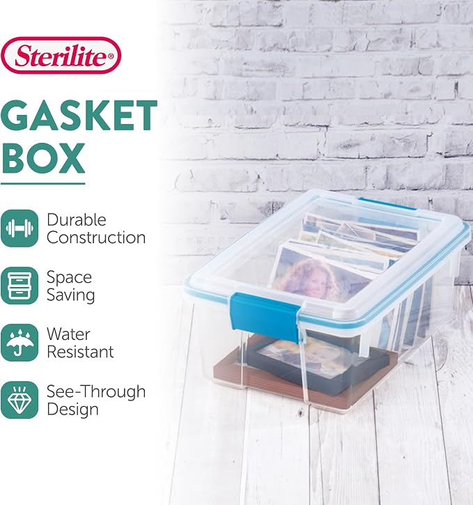 Sterilite Gasket Storage Box with Lids for Home & Office, 12 Quart, 18-Pack