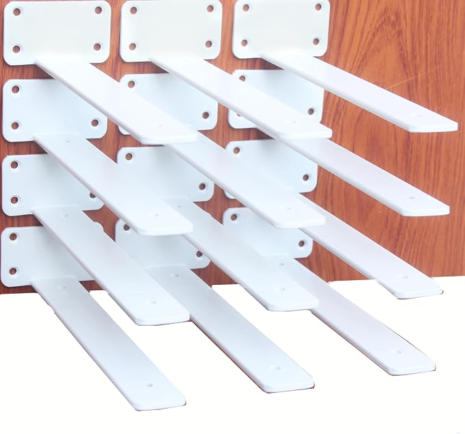 12 Pack - 14 inch White Hidden L Shelf Bracket (1/5 Inch Thicked) Iron Floating Shelf Brackets Rustic Industrial Metal Brackets for Shelf Support