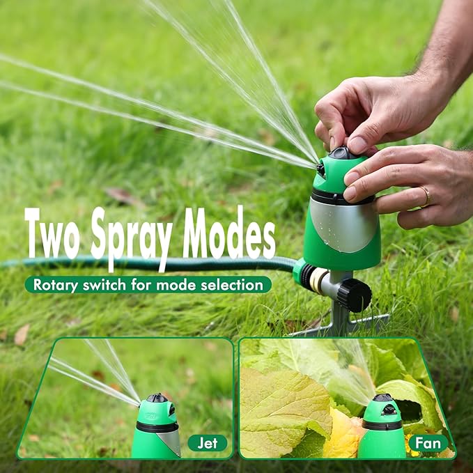 RESTMO Unique Design 2-Pattern Pulsating Sprinkler with Zinc Alloy Spike Base, Heavy Duty Lawn Sprinkler for Garden, Plants, Flower Beds & Large Yard Watering, Adjustable Tabs for Flexible Coverage