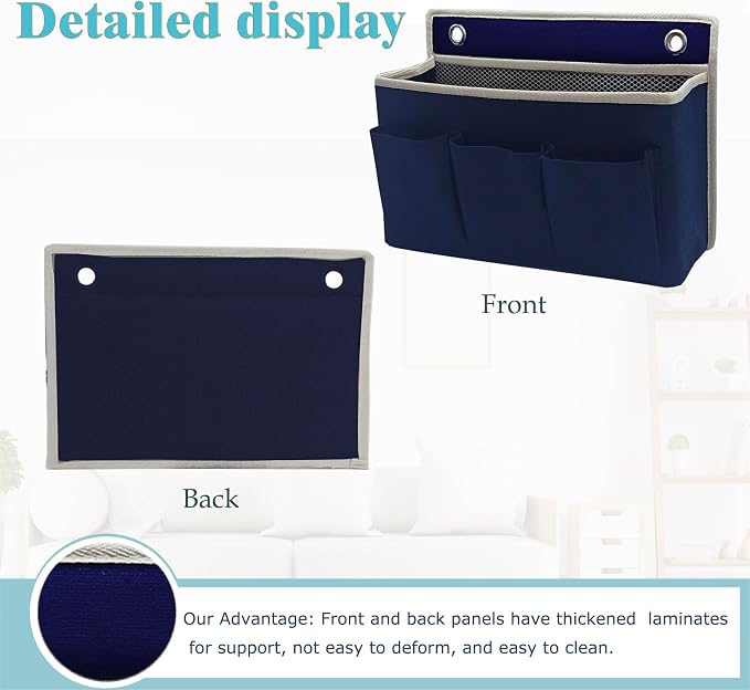 2-Pack Wall Hanging Organizer Bag/Hanging Baskets with Large Mesh Compartment & 3 Pockets，Over the Door Hanging Organizer Space Saving Storage for Bedroom,RV Camper, Closet (Navy Blue -2 Pack)