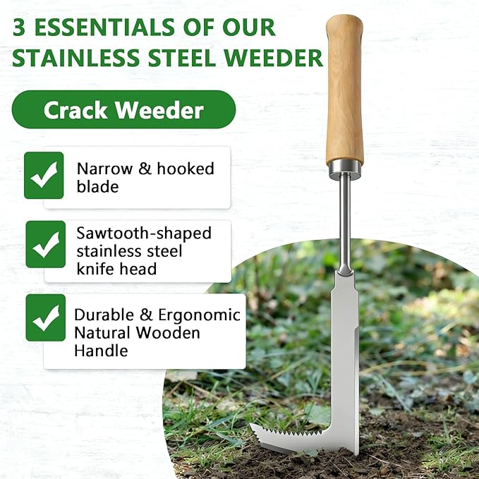 Weed Puller Tool, 3 Pack Garden Tools with 4 Teeth Weed Puller, L-Shaped Crack Weeder and Uprooting Weeding Tool for Garden, Patio, Flower Beds and Sidewalk