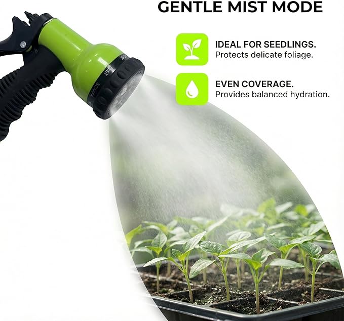 Garden Hose Nozzle Sprayer– this high heavy-duty spray nozzle offer 9 watering patterns for watering plants, lawns & gardens, washing cars, household (Green Dark)