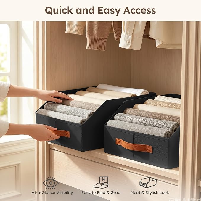 Homsorout Fabric Storage Bins for Organizing - 8 Pack Large Trapezoid Collapsible Storage Bins with Front Handle, Closet Organizers and Storage for Bedroom, Home Shelves, Small Spaces, Black