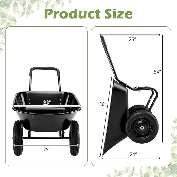 ERGOMASTER Dual-Wheel Wheelbarrow, Home Utility Garden Cart, 330 LBS Capacity, Large Heavy Duty Yard Cart for Gardening & Planting, Lawn, Farm, Construction Site, Black