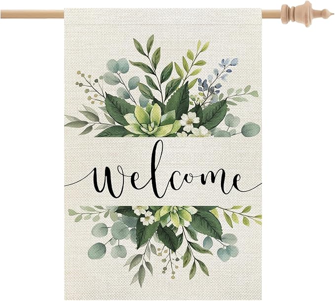 CROWNED BEAUTY Spring House Flag Double Sided 28x40 Inches Large Burlap Welcome Holiday Seasonal Yard Decoration for Outside Porch CF099-L