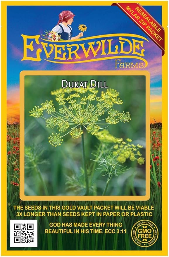 Everwilde Farms - 2000 Dukat Dill Herb Seeds - Gold Vault Jumbo Seed Packet