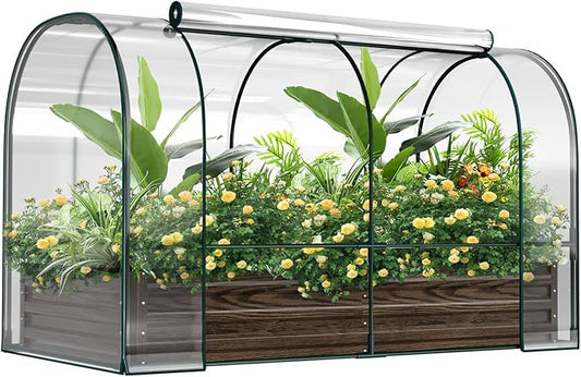 DoCred Galvanized Raised Garden Bed with PVC Cover, 72.8" x 37.4" x 47.2" Metal Planter Bottomless Box w/ Roll-Up Window, Mini Greenhouse Tent for Outdoor Growing Vegetables Flower Fruit
