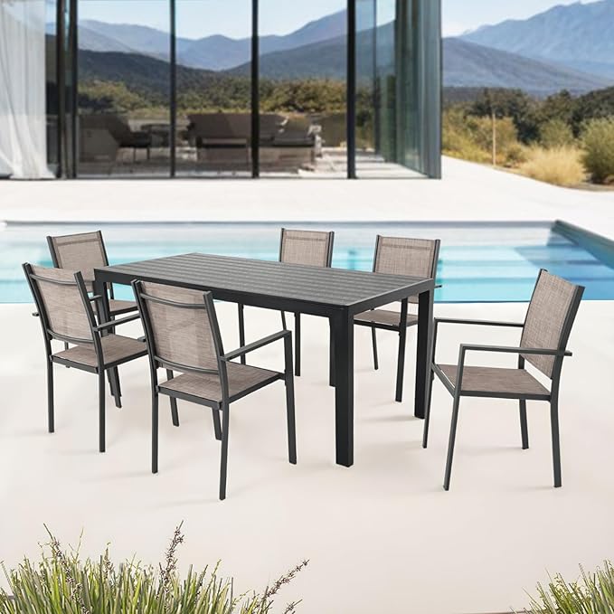 Patio Dining Chairs, All-Weather High-Resilience Textilene Outdoor Dining Chair Set of 2, Heavy-Duty Stackable Minimalist Outdoor Chairs with Armrest, Patio Chairs for Lawn Deck Pool, Brown