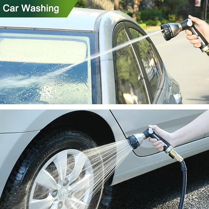 FANHAO Garden Hose Nozzle 100% Heavy Duty Metal, Water Hose Sprayer High Pressure with 8 Spray Patterns, Thumb Control, On Off Valve for Garden Watering, Car and Pet Washing