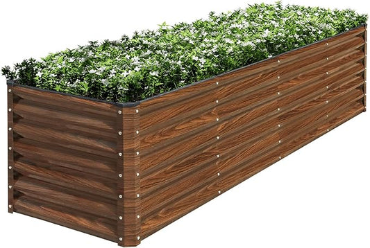 SnugNiture 8x2x2FT Galvanized Raised Garden Bed Kit, Metal Planter Box for Planting Plants Vegetables, Brown