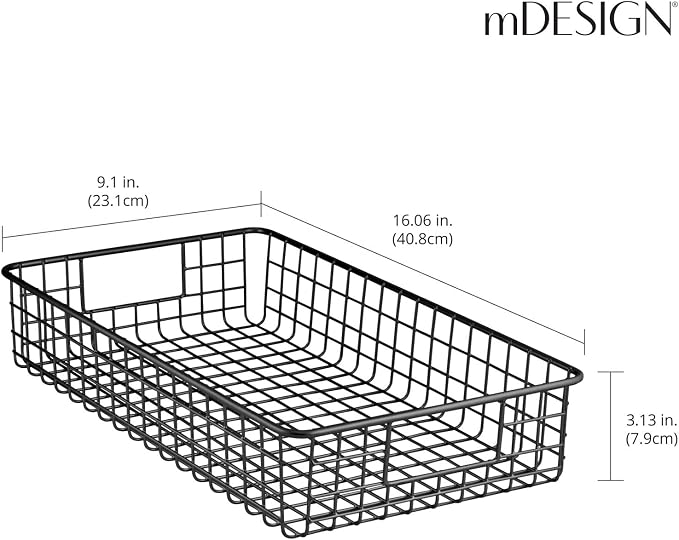 mDesign Wide Wire Storage Basket for Kitchen, Pantry, Cabinet - Pack of 2, Matte Black ?