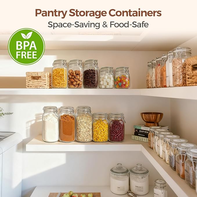 ComSaf 9-Pack 78oz Large Square Airtight Glass Jars for Bulk Food, Holds a 4lb Bag of Sugar or 5lb of Rice, Wide Mouth Canister for Flour, Coffee & Pantry Organization