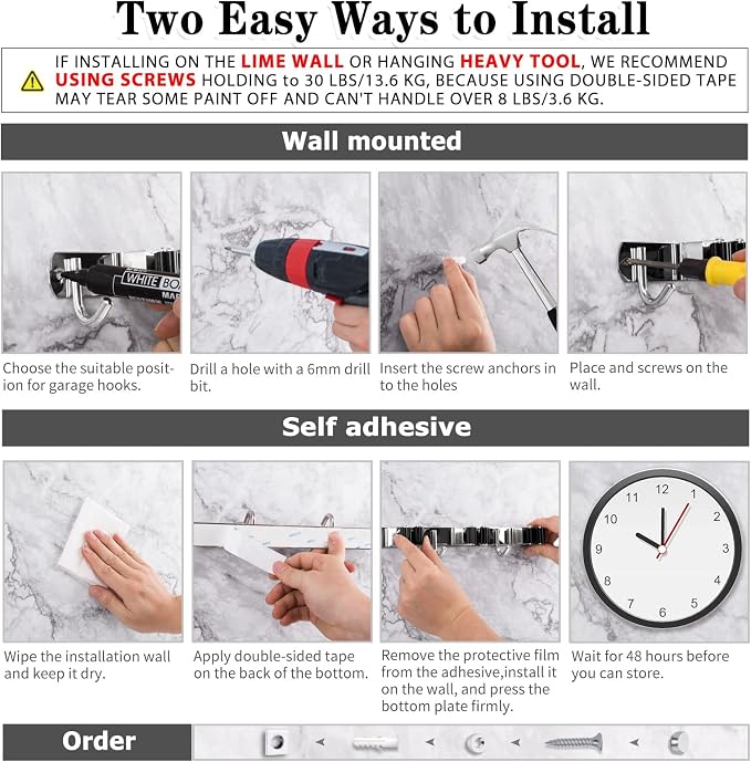 2 Pack Broom Holder Wall Mount, 3 Racks 4 Hooks Mop and Broom Organizer