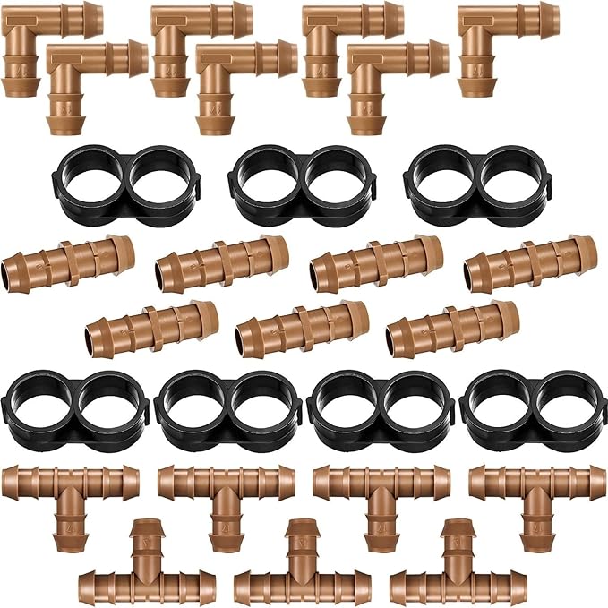 Boao Drip Irrigation Fittings Barbed connectors Tubing Kit Irrigation Parts for 1/2 Inch Barbed Connectors 28 Pcs Including 7 Tees 7 Couplings 7 Elbows and 7 End Cap for Drip or Sprinkler Systems