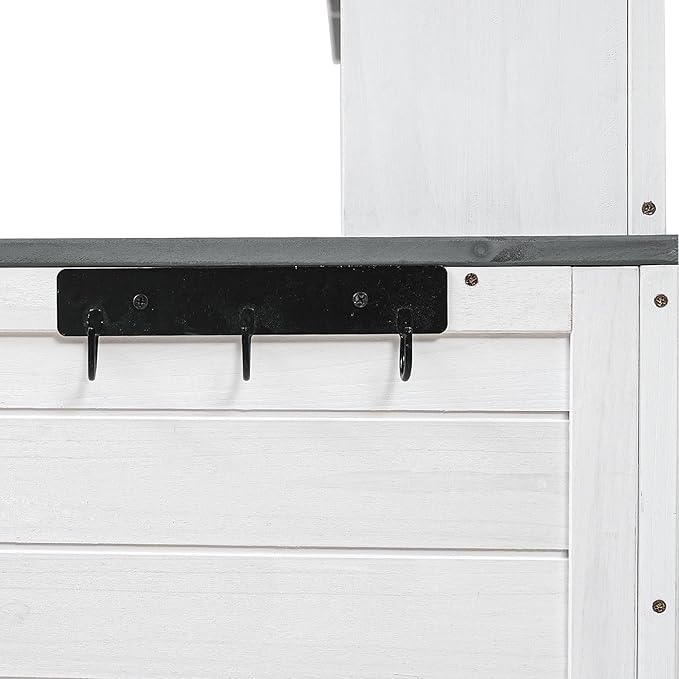 Garden Potting Bench Table, Rustic and Sleek Design Wood Outdoor Garden Work Bench with Multiple Drawers and Shelves for Storage,Patio Workstation for Garden, Patio, and Backyard (White+Gray#018)