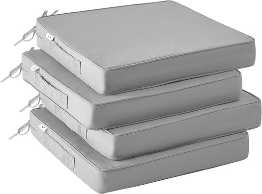 IPYNBAP Outdoor Chair Cushions Set of 4 -Waterproof Outdoor Seat Cushions for Patio Furniture, Patio Chair Cushion with Handle and Ties, Square Out Door Chair Pads,18.5" x 16" x 3", Grey