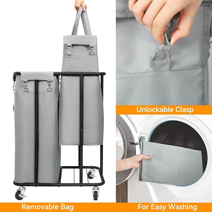 WOWLIVE Double Laundry Hamper with Wheels, 170L Rolling Laundry Basket