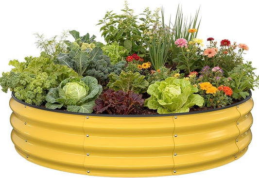 Pattiumo Galvanized Raised Garden Bed 4×4×1 FT, Round Metal Raised Garden Bed Outdoor Planter Box with Open Bottom, Rust-Resistant Steel Garden Bed for Vegetables Herbs Flowers, Easy Assembly
