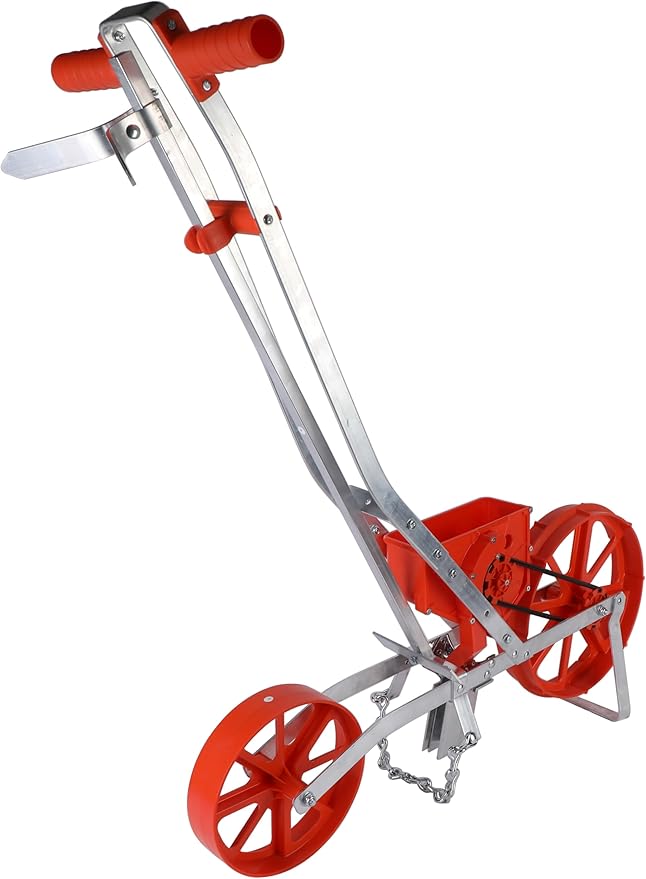Agri-Fab 45-0640 3lb Push Garden Seeder/Planter with 7 Interchangeable Seed Plates for up to 20 Types of Seeds, Rust Resistant Plow Blade, Powder Coated Aluminum Frame, Orange