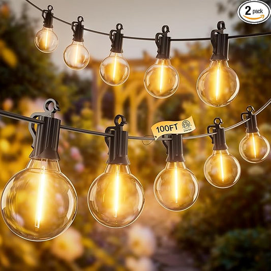 Outdoor String Patio Lights 100FT 50 LED String Lights Waterproof Connectable Shatterproof Hanging Outside Light Backyard Porch Deck Balcony Garden Yard Decor Lighting Edison Bulbs 2200K