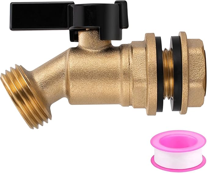 Rain Barrel Spigot Kit 3/4" GHT Slid Brass Water Barrel Spigot,Leakproof Garden Hose Connector Bulkhead Fitting with Drain Valve for Buckets and Rain Barrels DIY Kit