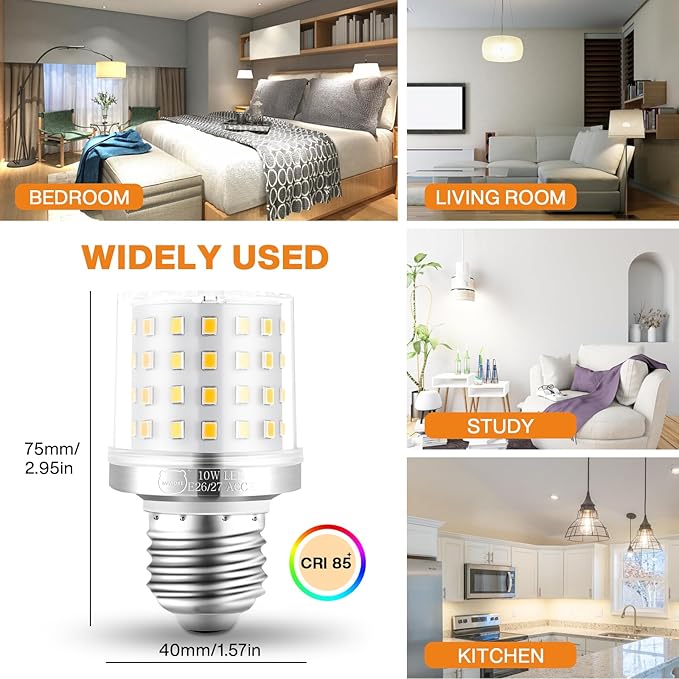 MIAOKE E26/E27 Warm Light LED Bulb,10W Warm Light，900 Lumen Light Bulb，Can Reduce Energy Consumption by 90%，Spiral Light Bulbs are Suitable for Bathroom，Ceiling Fan and Outdoor