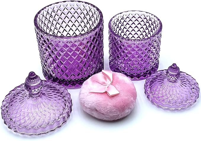 Colorful Glass Jar With Lid,Crystal Candy Dish,Cookie Jars,Purple Halloween Candy Bowl,Buffet Biscuit Containers,Decorative Jar(Large-PInk Purple)