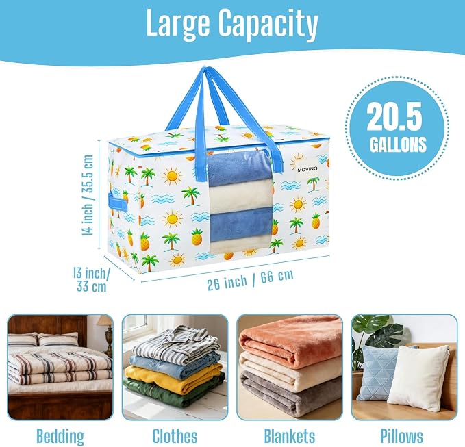 VENO Moving Bags, Wide Open Top, Clear Window, Tropical Island, 6 Pack
