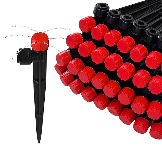 Push-to-Fit Drip Irrigation Emitters for 1/4" Drip Irrigation Tubing, 30 Pieces Adjustable 360 Degree Water Flow Drippers Sprayer on Stake 360° Full Circle Multi-Stream Irrigation Drippers