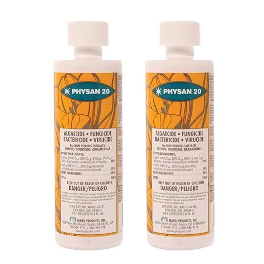 Hydrofarm Physan 20 Disinfectant Fungicide Virucide Algaecide Concentrate Cleaner for Hard Surfaces, Plants, Exteriors, Fountains, 16 Ounces (2 Pack)