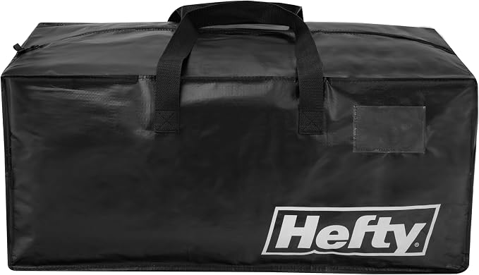 Hefty Moving Bag – Extra Large Double Zipper Backpack – Heavy Duty, Water Resistant, Foldable, Reusable Packing & Storage Tote with Shoulder Straps for Garage and Basement Organization – 2 Pack