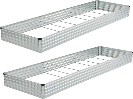 Foxlang 12x4x1ft(2 Pack) Galvanized Raised Garden Bed,Outdoor Planter Box Metal Patio Kit Planting Bed for Vegetables Flowers Herb,Silver