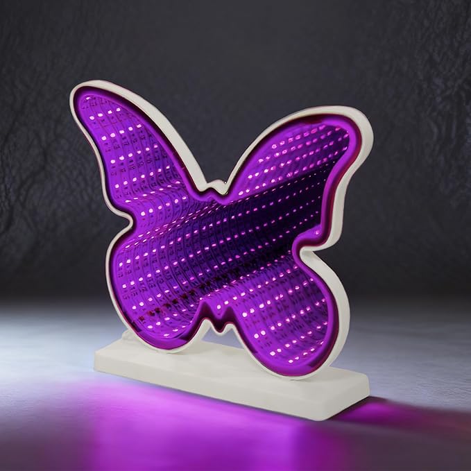 Butterfly Infinity Mirror Light, 3D LED Infinity Mirror Night Light with Endless Tunnel Effect, USB Powered 3D LED Lights for Kids Bedroom, Whimsical Garden Gift for Teens & Girls, 10.2"x7.7"