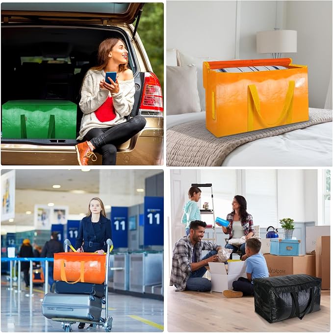 BALEINE 8-Pack Oversized Moving Bags with Reinforced Handles, Heavy-Duty Storage Tote for Clothes, Moving Supplies (Orange, 8-Pack)