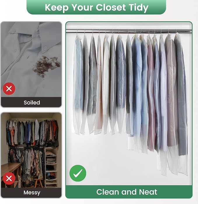 Carbrea Translucent Garment Bags for Hanging Clothes, 6 Pack
