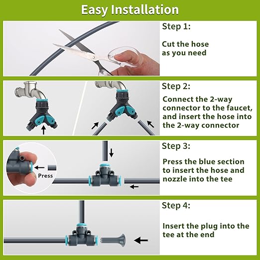 98FT 1/4" Quick-Connect Drip Irrigation System Kit, Automatic Garden Watering System with 16 Pcs Adjustable Spray Nozzles for Garden, Greenhouse, Yard, Lawn