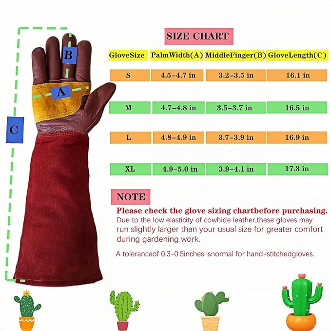 Gardening Gloves for Rose and Cactus Handling,Cow Leather Garden Gloves Thorn Proof,Gardening Gifts for Womens/Mens